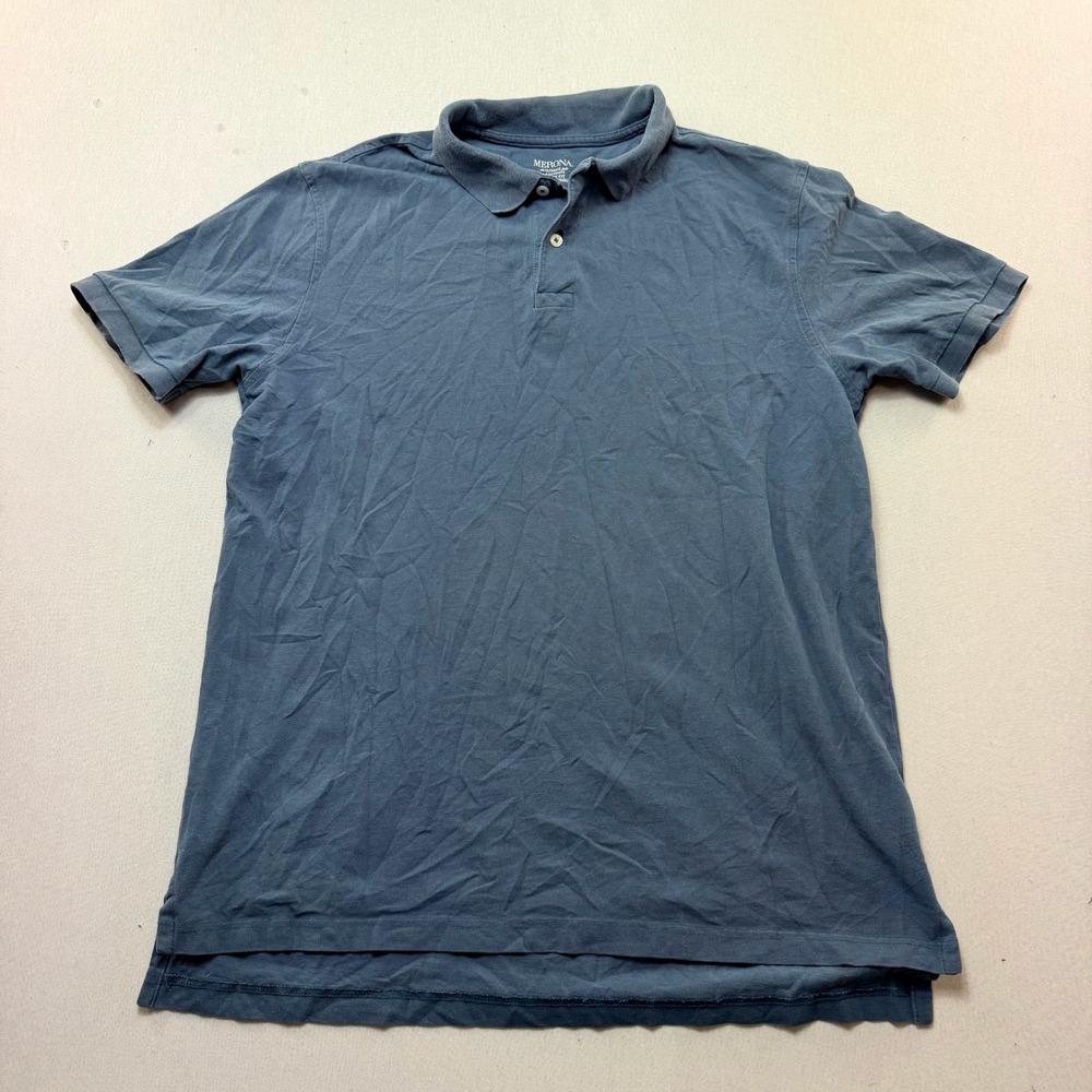 Merona Polo Shirt Mens Large Blue Excellent Classic Fit Short Sleeve Cotton